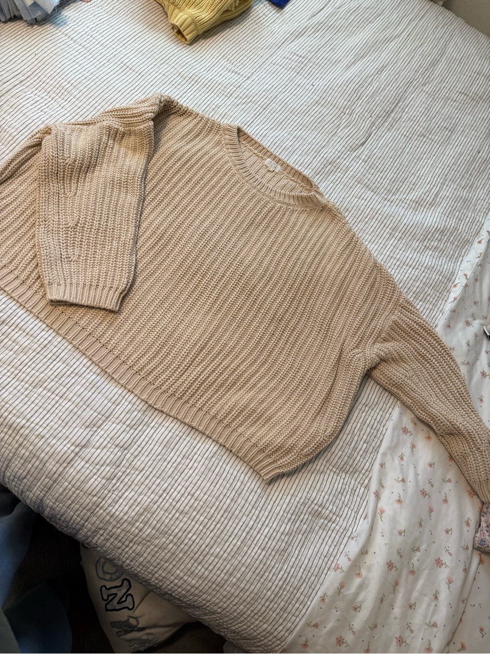 Classic Crewneck Knit Sweater - Beige